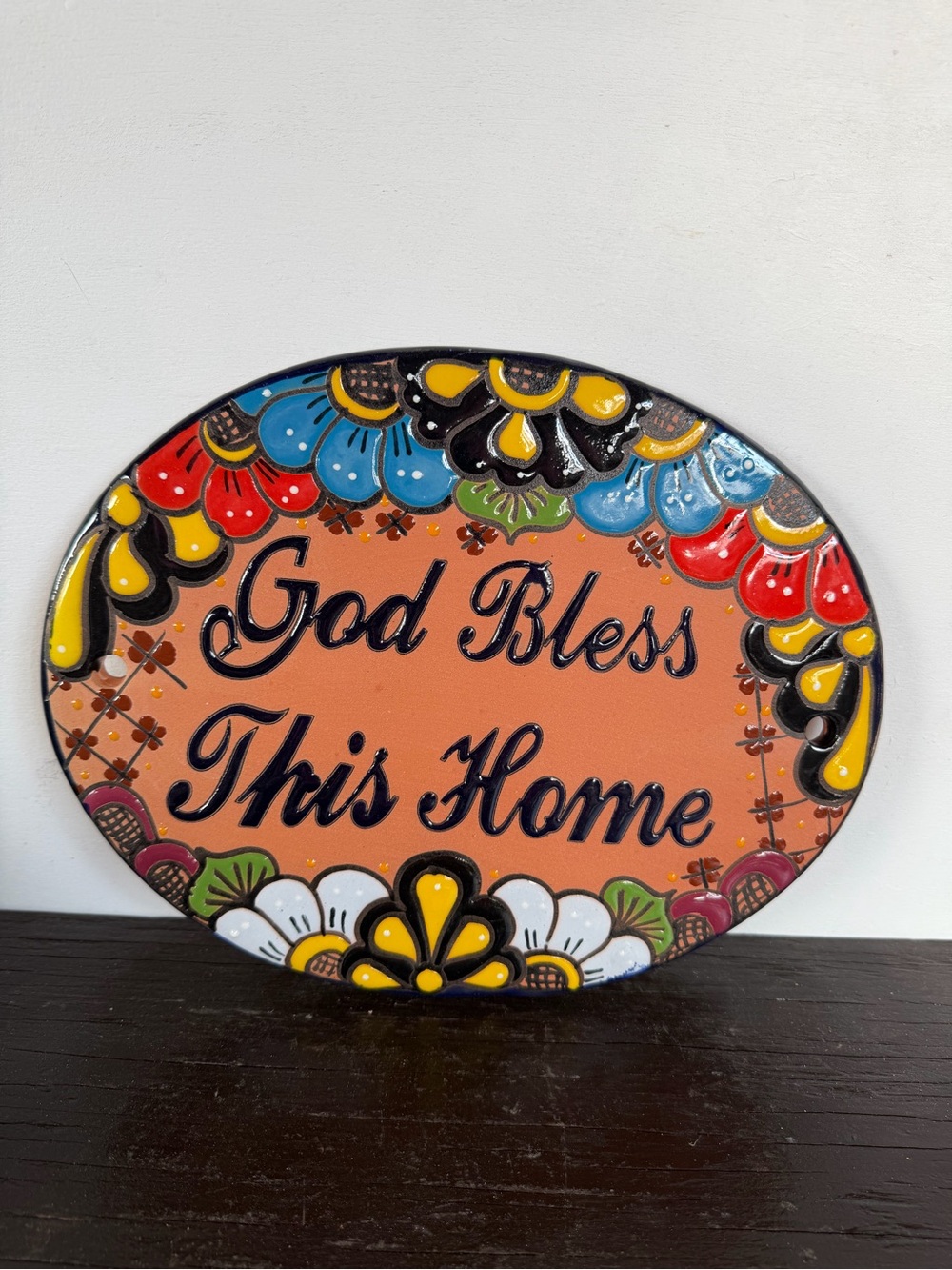 Talavera God Bless This Home Decorative Wall Plaque - Multicolor